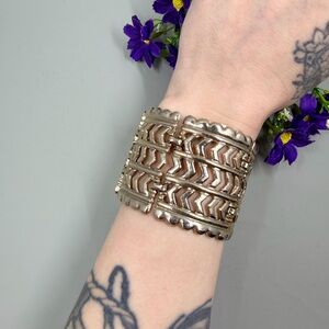 Vintage Gold Plated Chevron Cut Out Design Cuff Bracelet